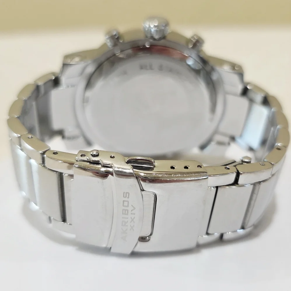Akribos XXIV Grandiose Chronograph Large Men's Watch Stainless MOP Accent Runs